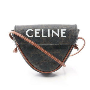 Celine Triomphe Triangle Shoulder Bag Leather Black Brown White